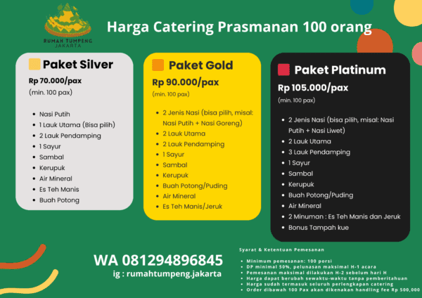Harga Catering Prasmanan 100 orang dan porsinya